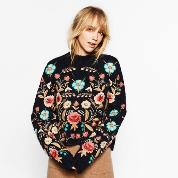 Zara Sweaters - Zara Knit 2016 Floral Embroidered Sweater Small